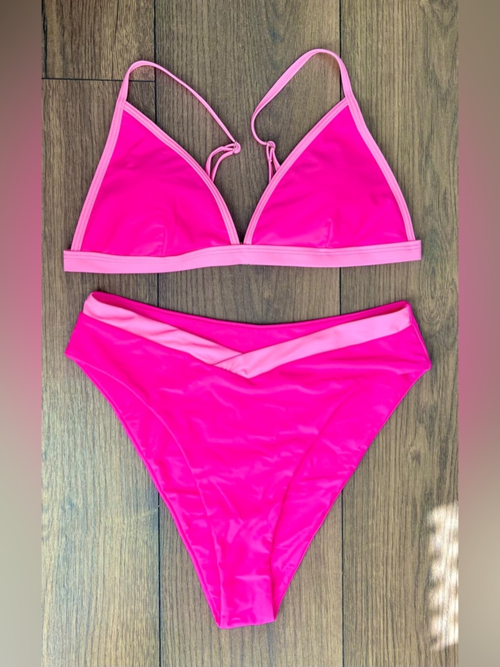 NWOT Neon Pink Bikini Set - Two-Tone Trim
